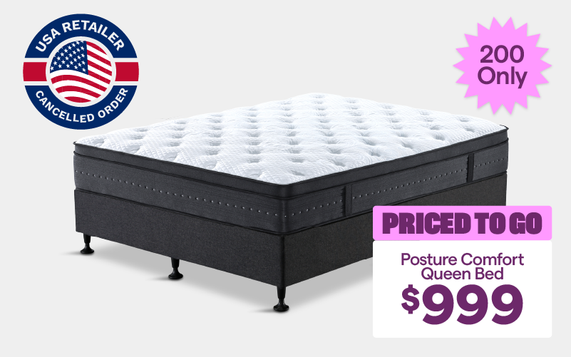 'Posture comfort queen bed,' priced at $999. 200 only.