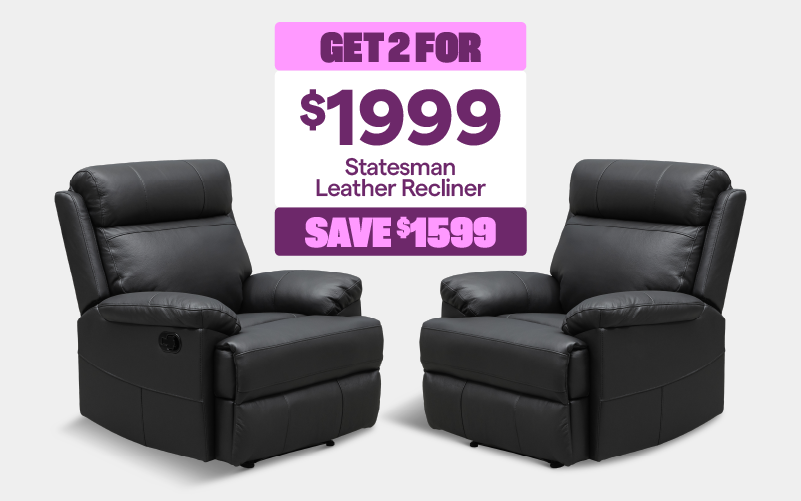 Get 2 'Statesman leather recliners' for $1999. Save $1599.