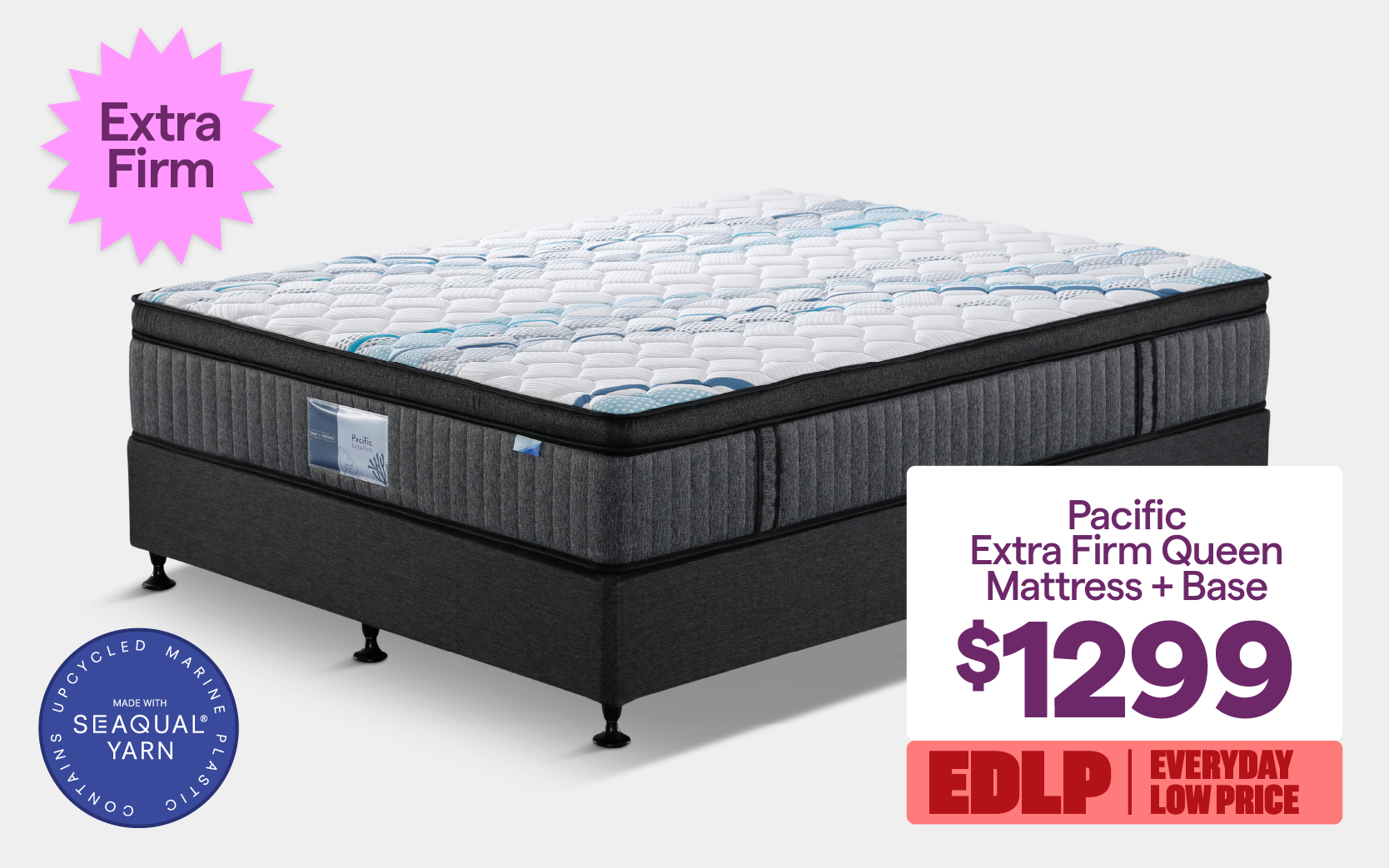 'Pacific extra firm mattress + base,' priced at $1299.