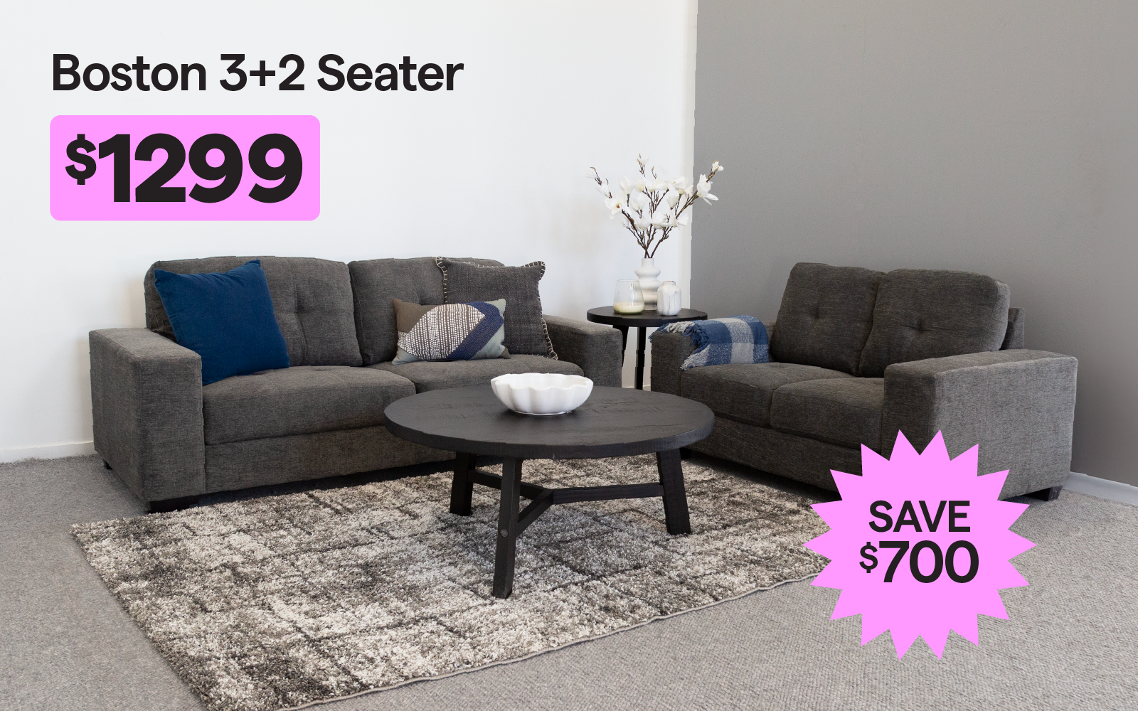 Boston 3+2 seater for $1299, save $700.