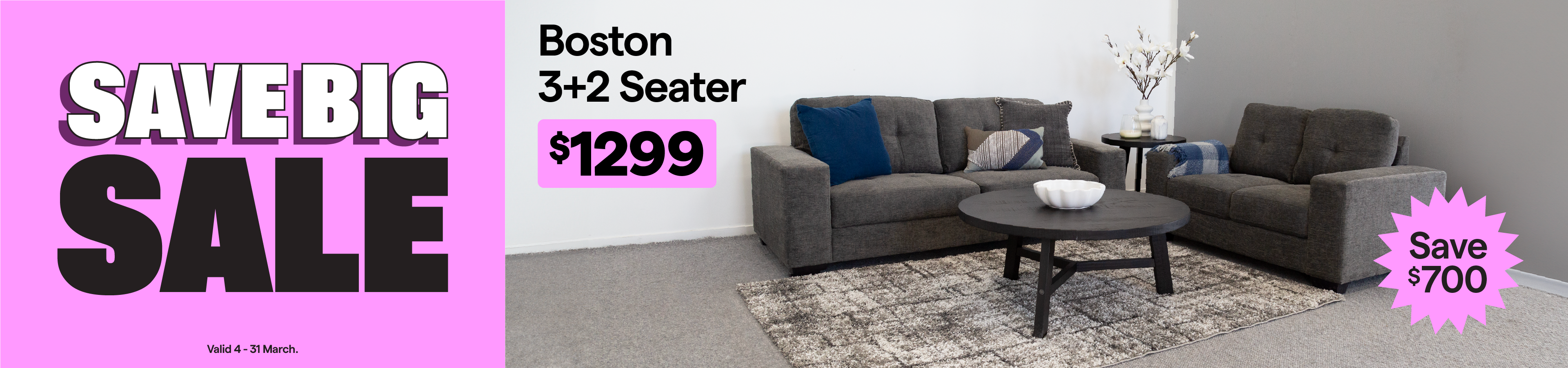 Boston 3+2 seater for $1299, save $700.